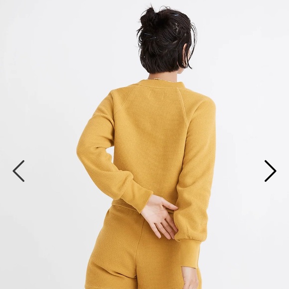 MWL Textured Waffle V-Neck Henley Sweatshirt Golden Heather - Picture 4 of 6